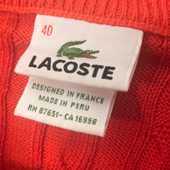 Lacoste 40 Orange V-neck sweater or size 8 - Picture 4 of 9